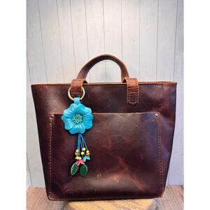 Blue Flower Pansy Purse Charm Genuine Leather Flower Blue Bag Charm FAST SHIP